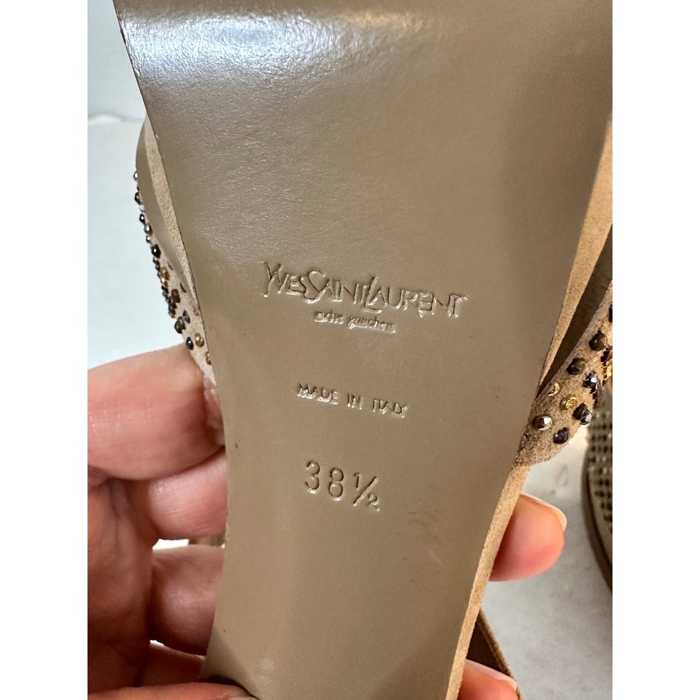 Yves Saint Laurent YSL Tribute Sandals Size 38.5 Beige Suede Studded Platform - Picture 3 of 15